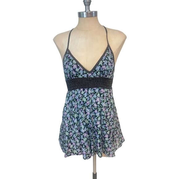 Free People Purple Blue Floral Racerback Top size 4 - Picture 1 of 5
